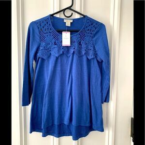 NWT Status blue lace long sleeve top S